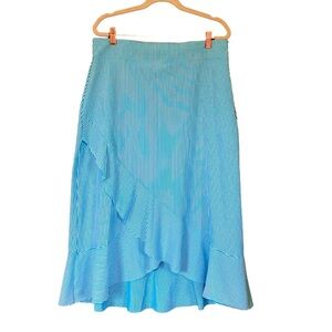 EUC Lands' End Swim Cover-Up Skirt Ruffle Hem Turquoise Aqua/White Strip…